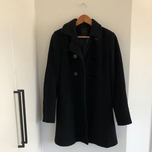 Long Black Pea Wool Peacoat